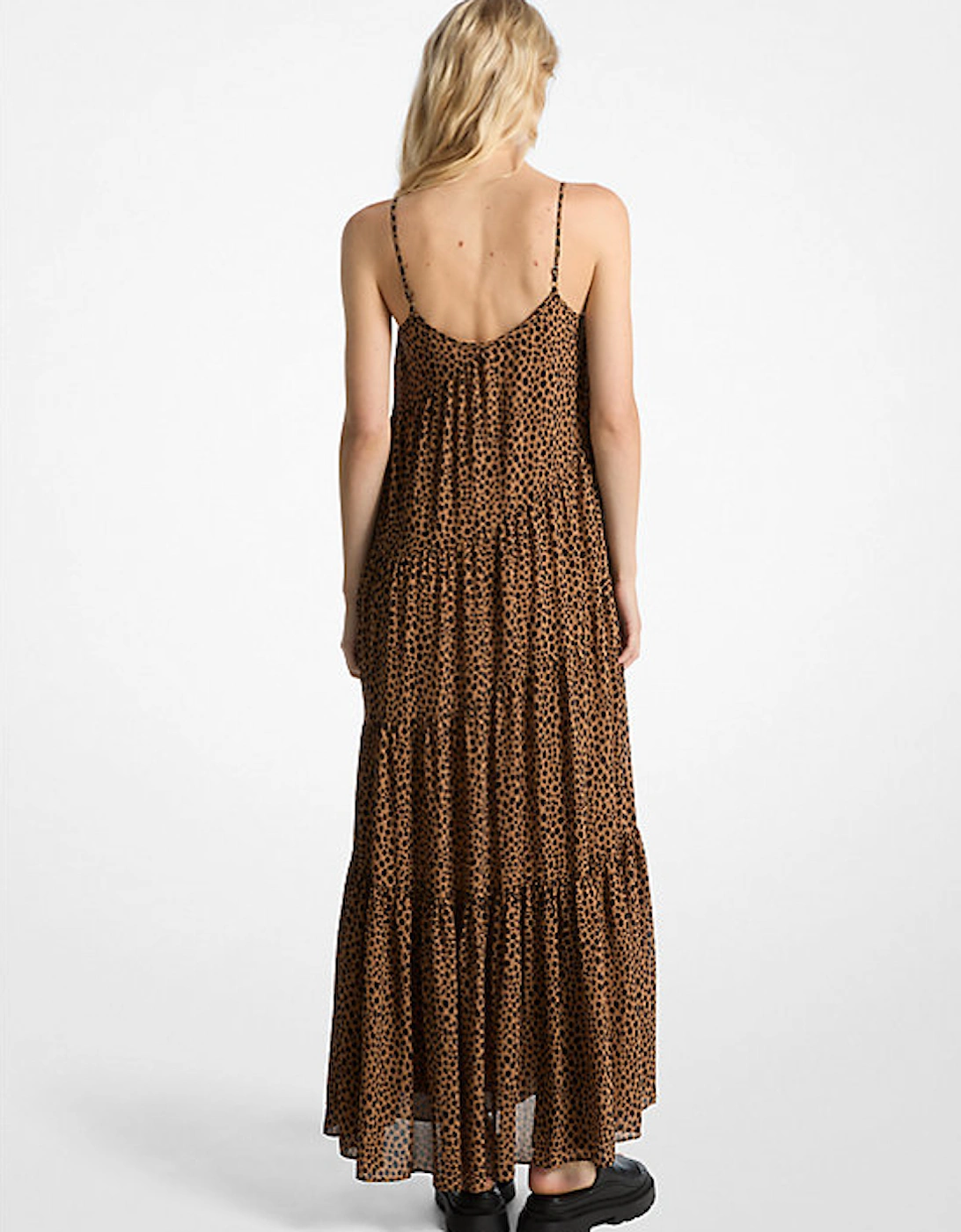 Cheetah Print Georgette Tiered Maxi Dress