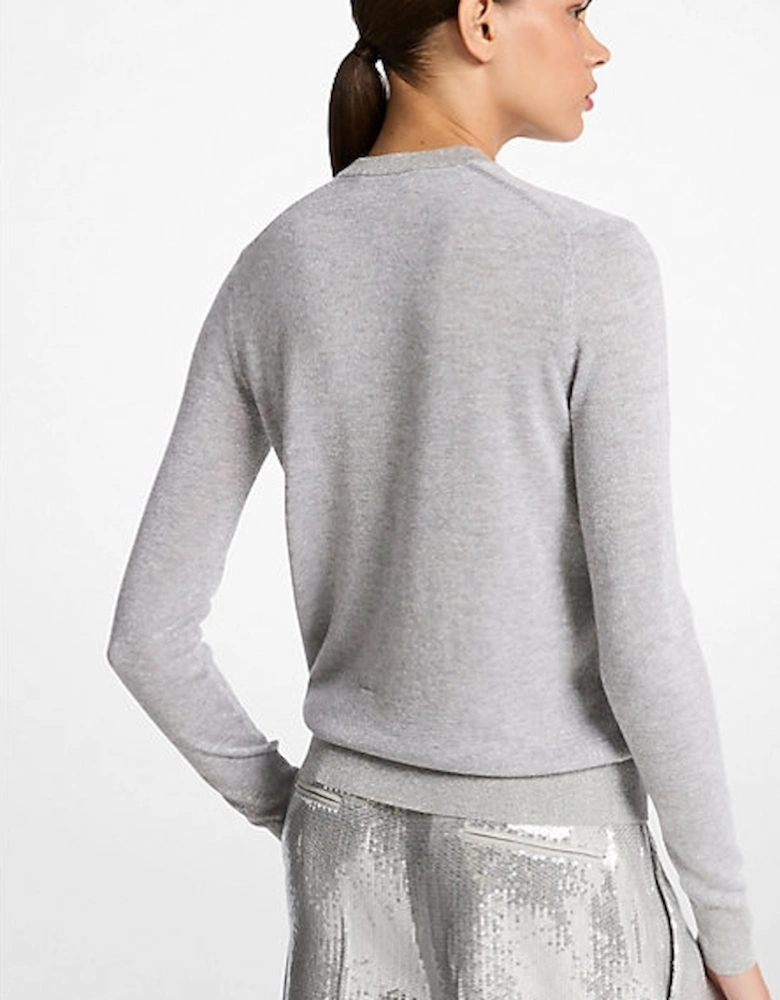 Metallic Viscose Blend V-Neck Sweater