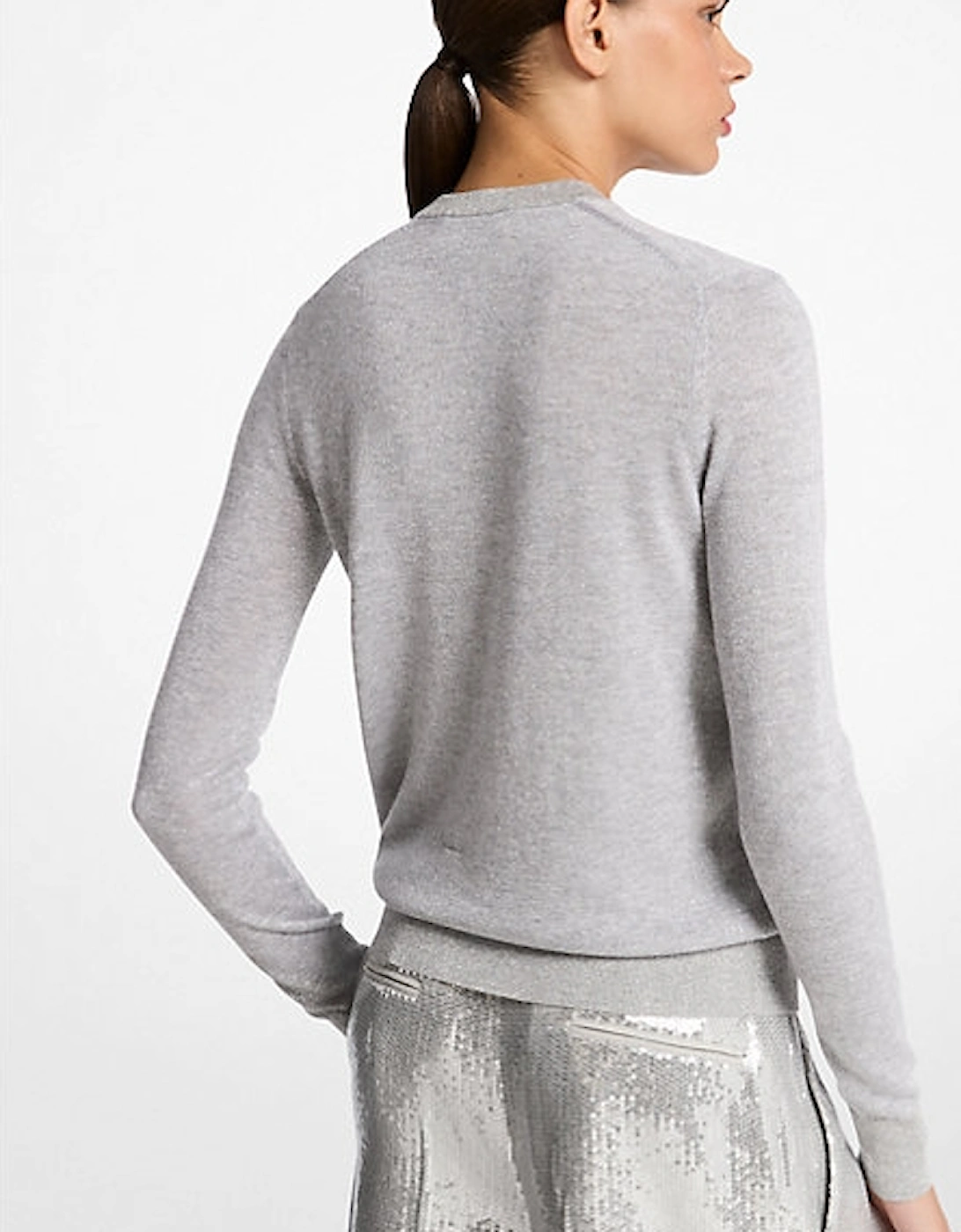 Metallic Viscose Blend V-Neck Sweater