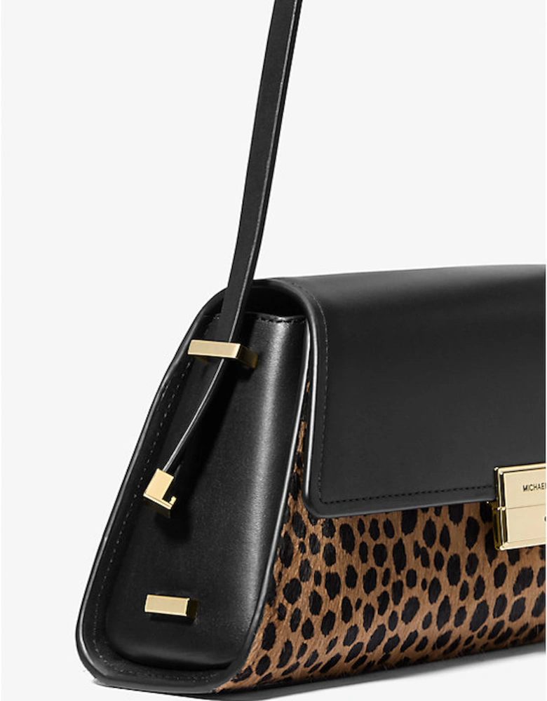 Ludlow Medium Leather and Cheetah-Print Calf Hair Shoulder Bag
