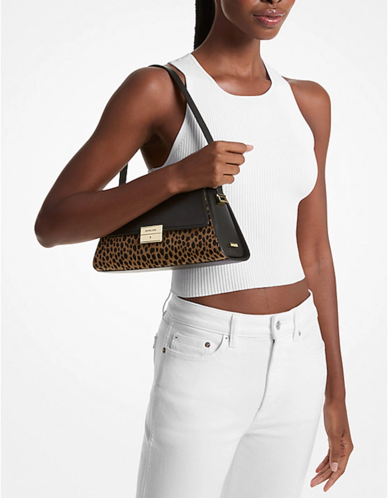 Ludlow Medium Leather and Cheetah-Print Calf Hair Shoulder Bag