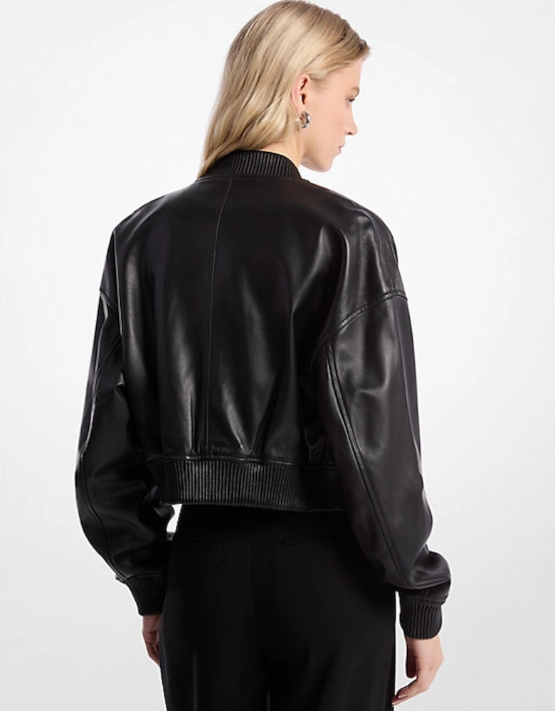 Leather Cropped Bomber Jacket