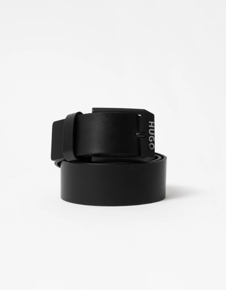 HUGO Gelio-B Mens Leather Belt with Matte-Black Logo Trim Buckle