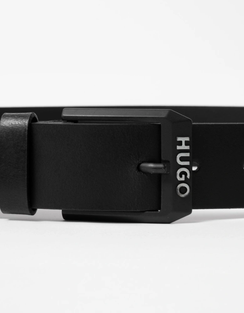 HUGO Gelio-B Mens Leather Belt with Matte-Black Logo Trim Buckle