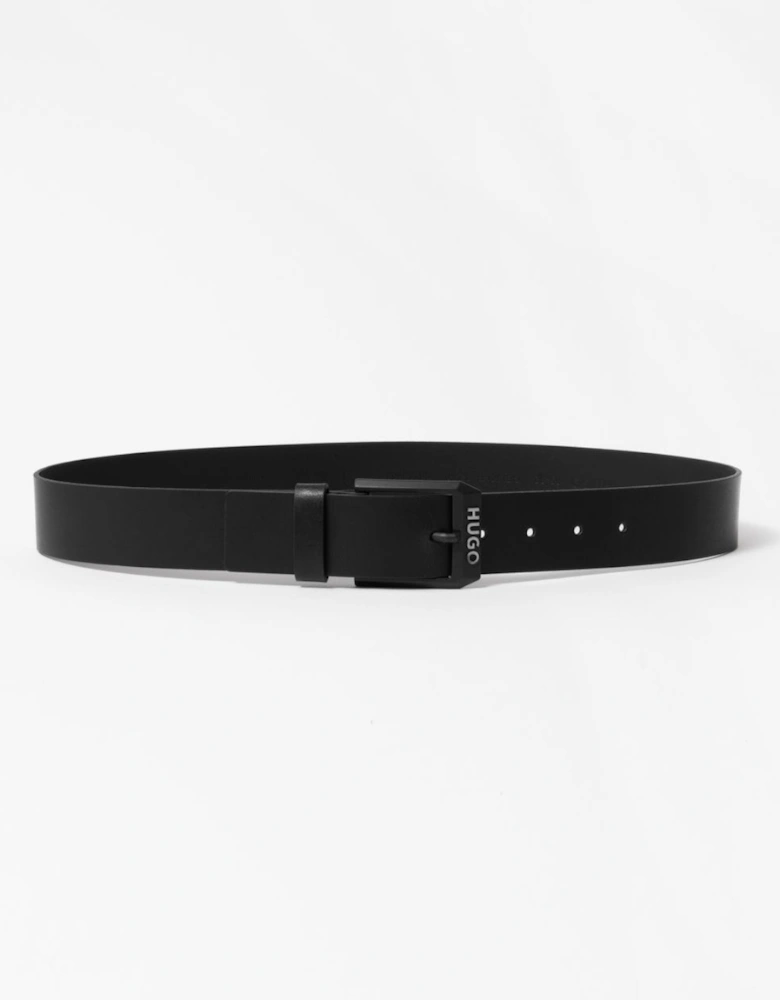 HUGO Gelio-B Mens Leather Belt with Matte-Black Logo Trim Buckle