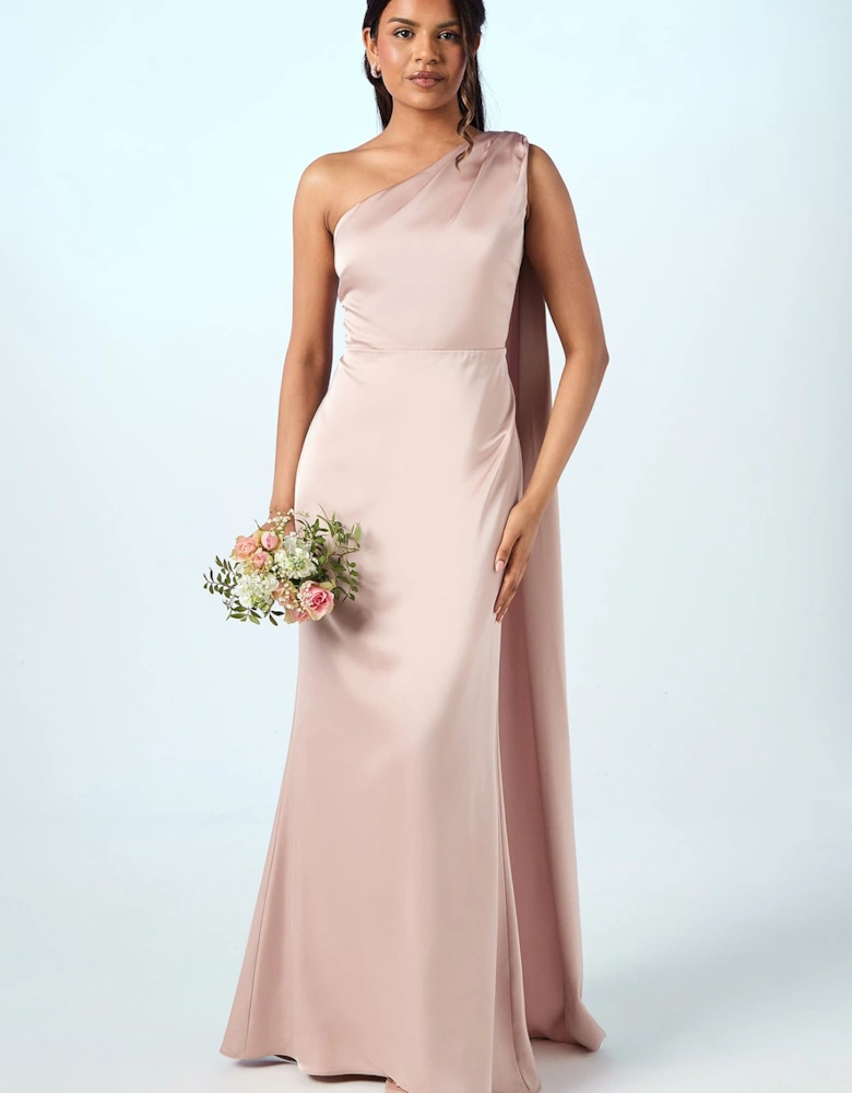 Honoured Petite Drape One Shoulder Satin Maxi Bridesmaid Dress