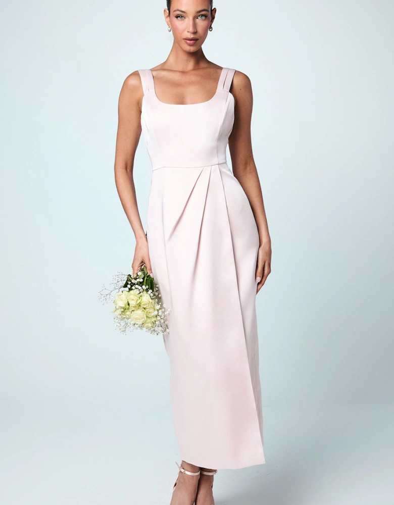 Scoop Neck Satin Column Bridesmaids Dress