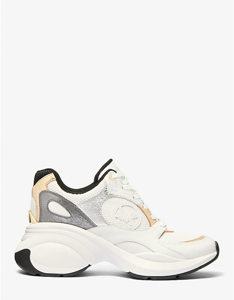 Zuma Color-Block Crackled Leather and Mesh Trainer