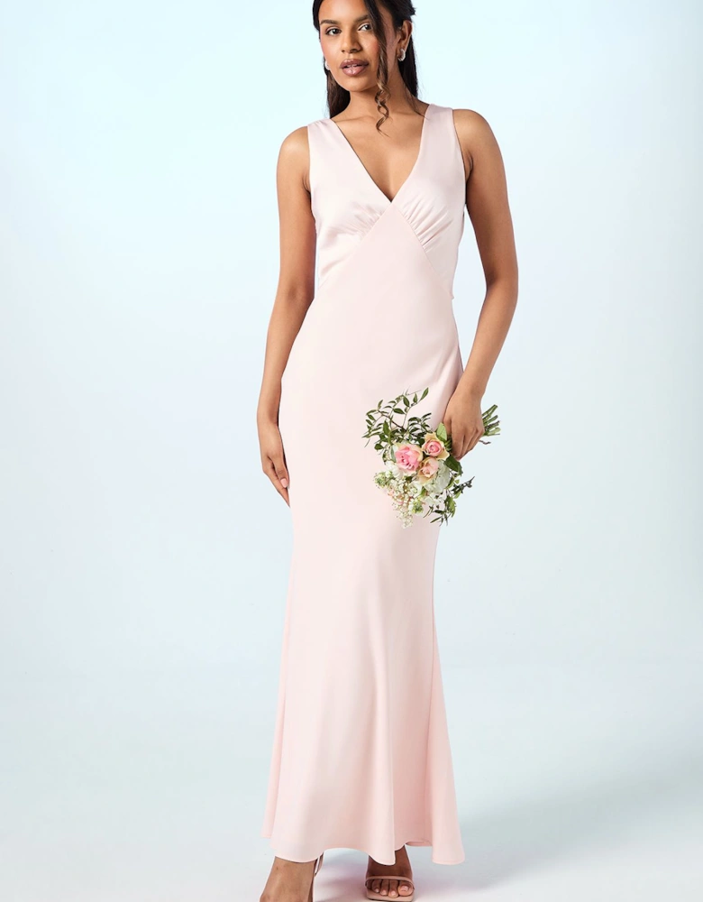 Petite Tie Back Detail Satin Bridesmaids Dress