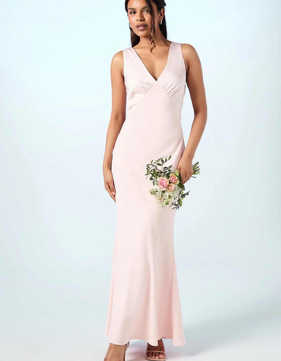 Petite Tie Back Detail Satin Bridesmaids Dress, 2 of 1