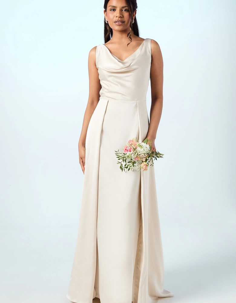 Honoured Petite Sleeveless Cowl Neck Satin Maxi Bridesmaid Dress