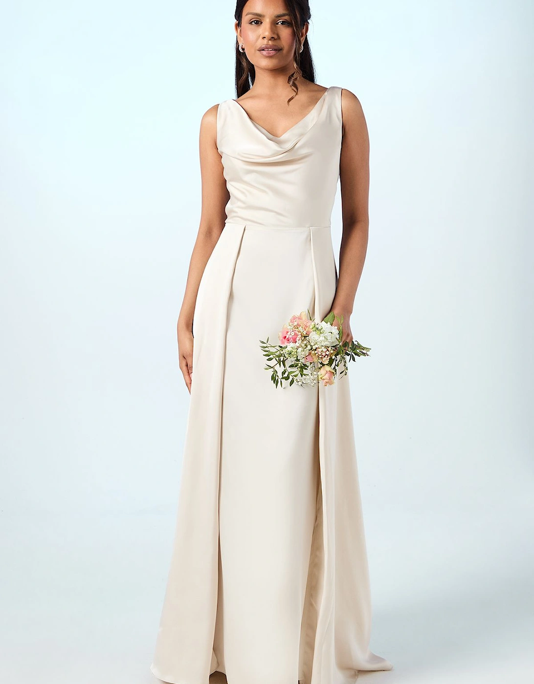 Honoured Petite Sleeveless Cowl Neck Satin Maxi Bridesmaid Dress, 2 of 1