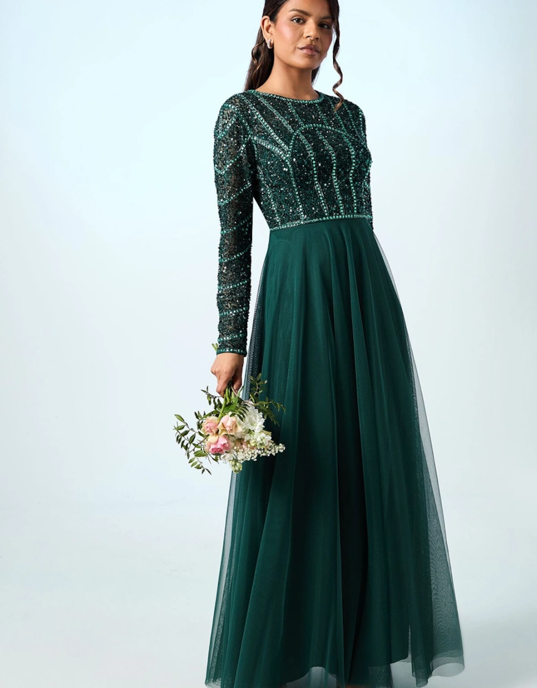 Petite Mixed Gem Tulle Skirt Bridesmaid Dress