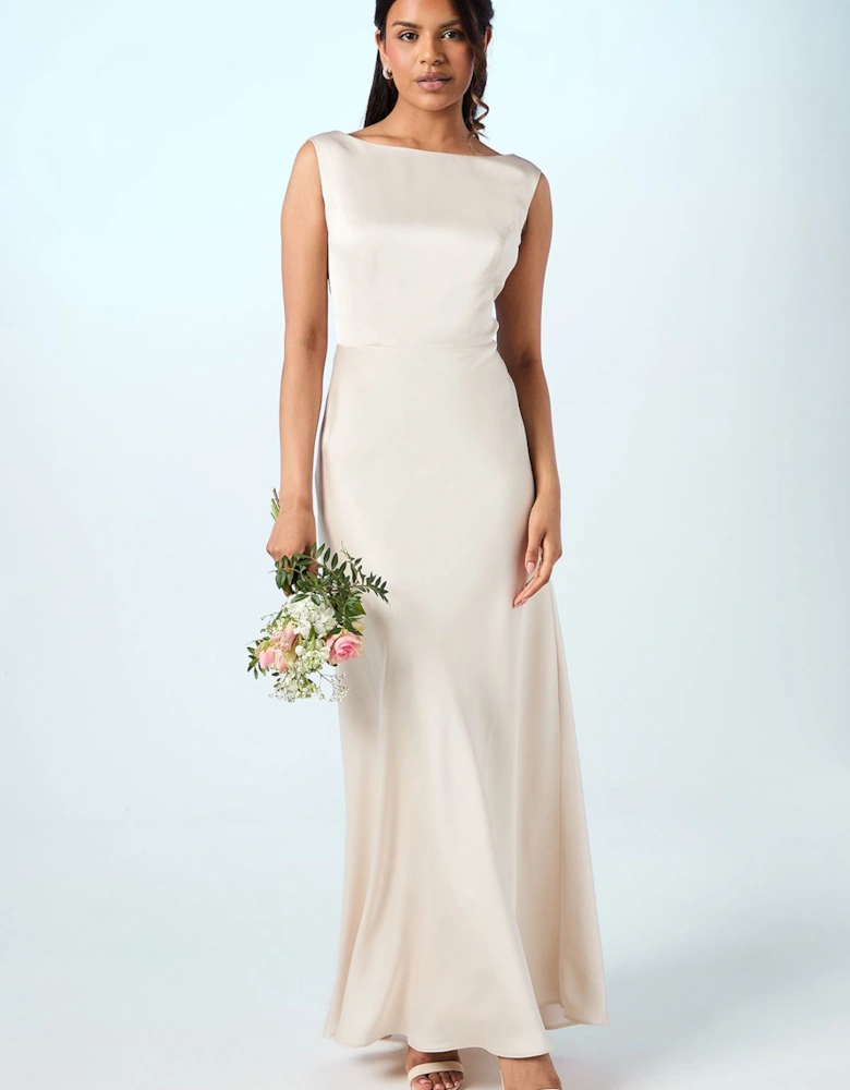Petite Sleeveless Satin Bridesmaids Dress