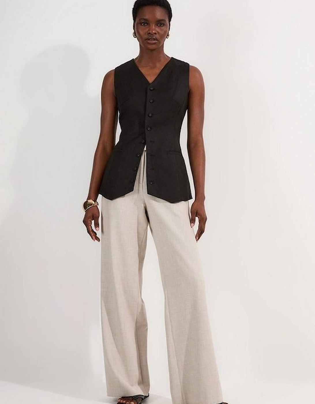 Tailored Marl Pu Tipped Wide Leg Trouser