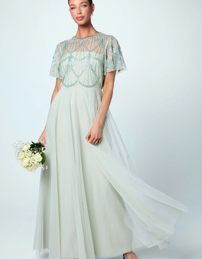 Embellished Floral Bodice Bridesmaids Dress