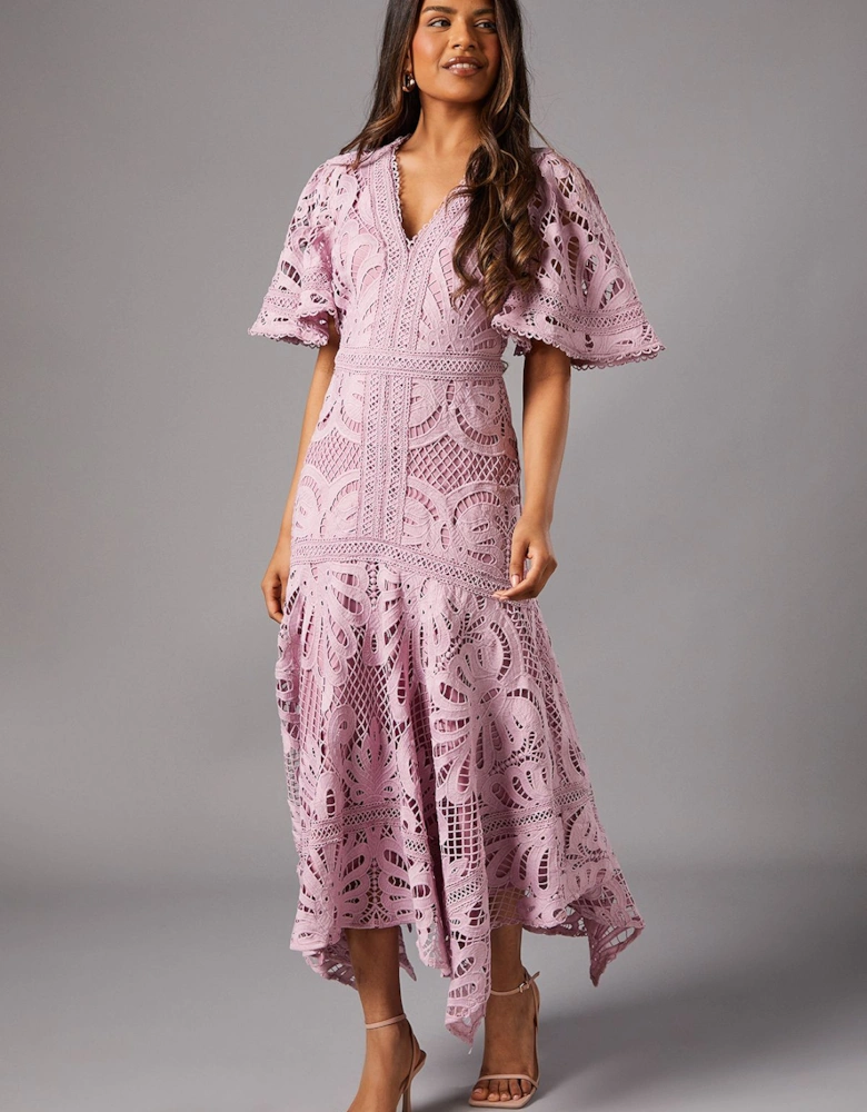 Petite Placement Lace Hanky Hem Dress