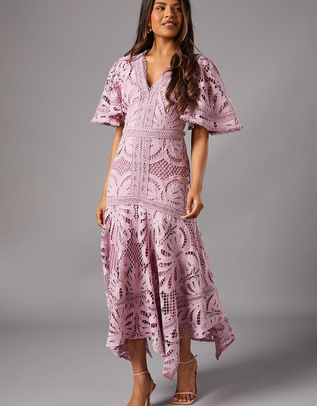 Petite Placement Lace Hanky Hem Dress, 2 of 1