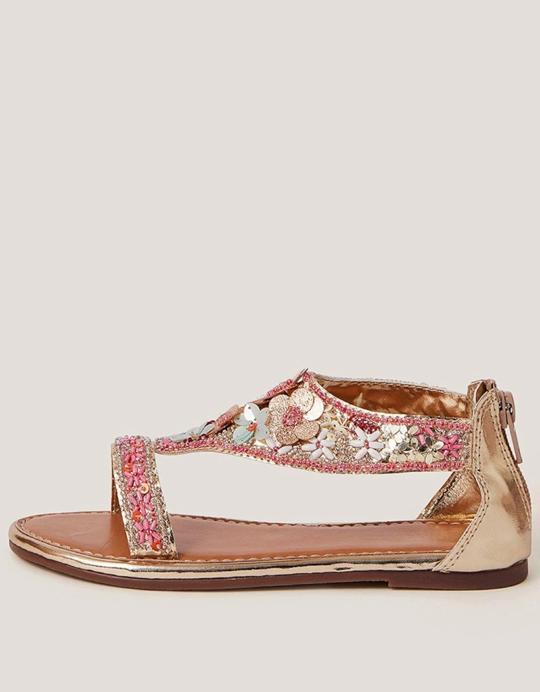 Girls Flower Embellished Metallic Sandals - Multi