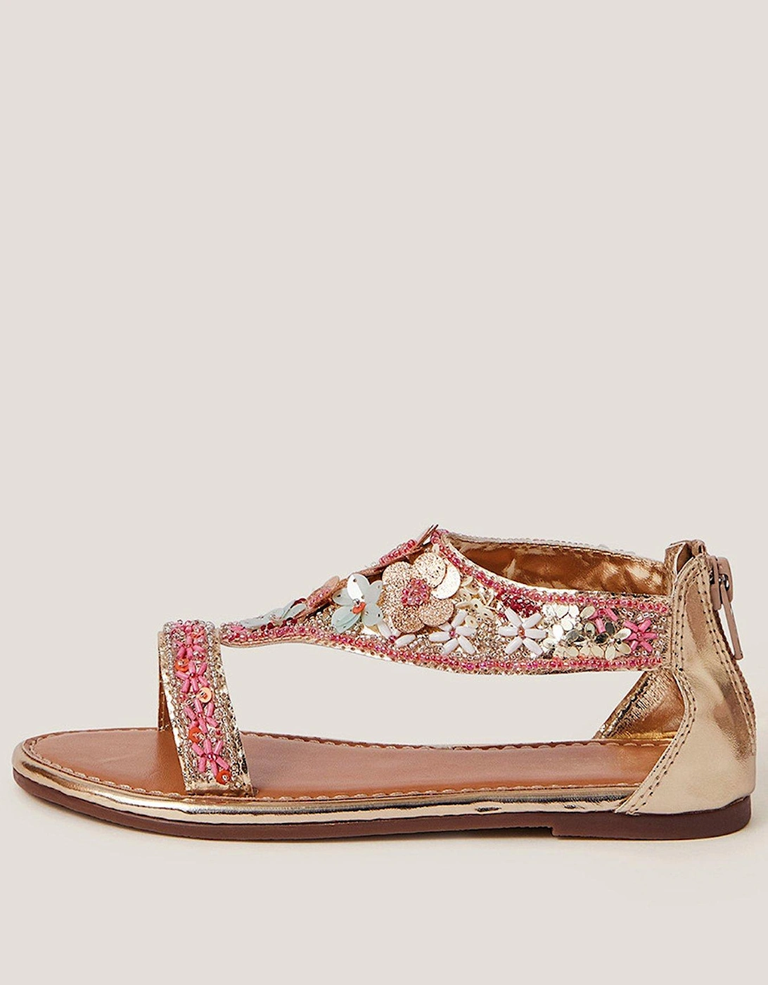Girls Flower Embellished Metallic Sandals - Multi, 2 of 1
