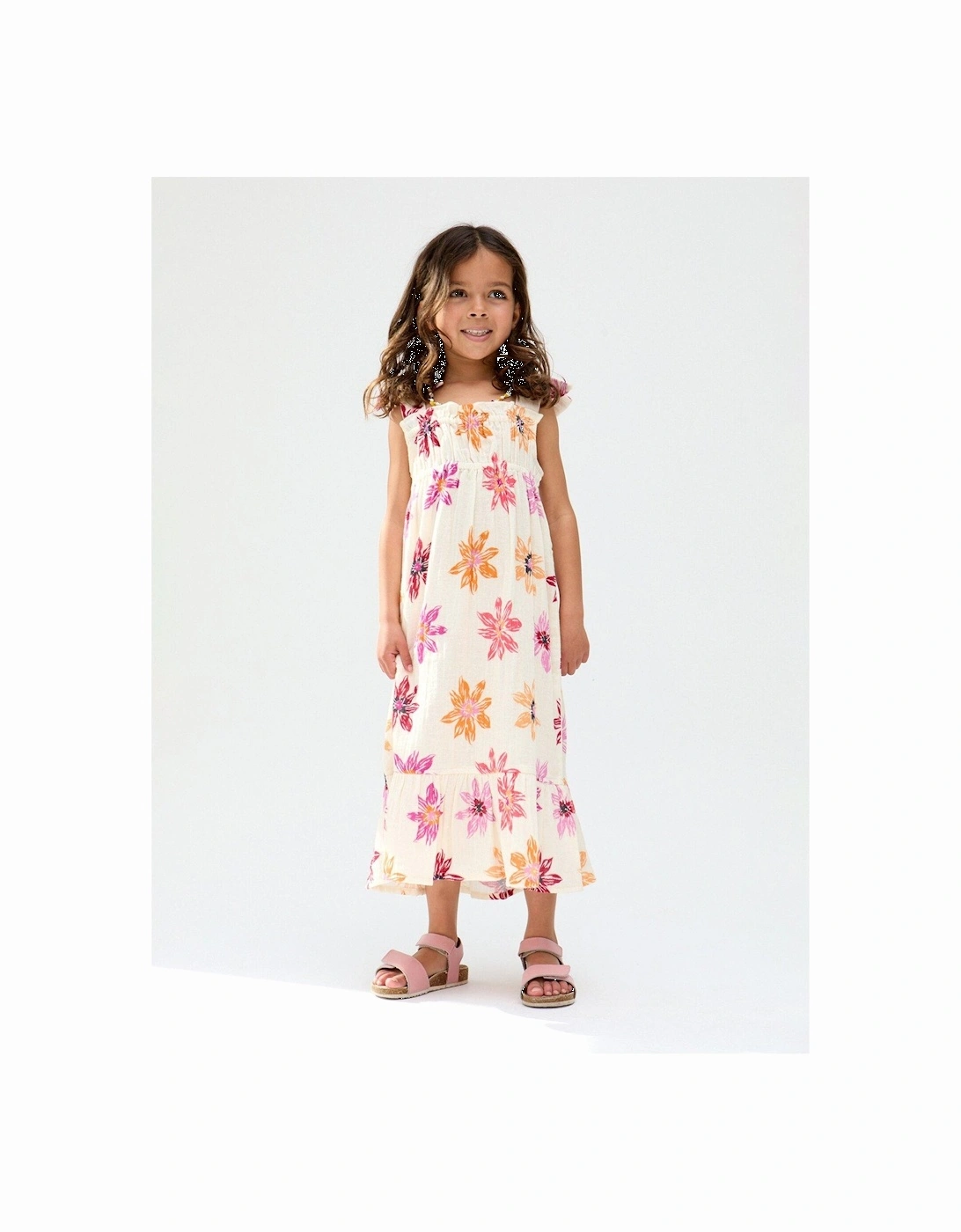 Girls Flora Flower Printed Dress - Cream, 2 of 1
