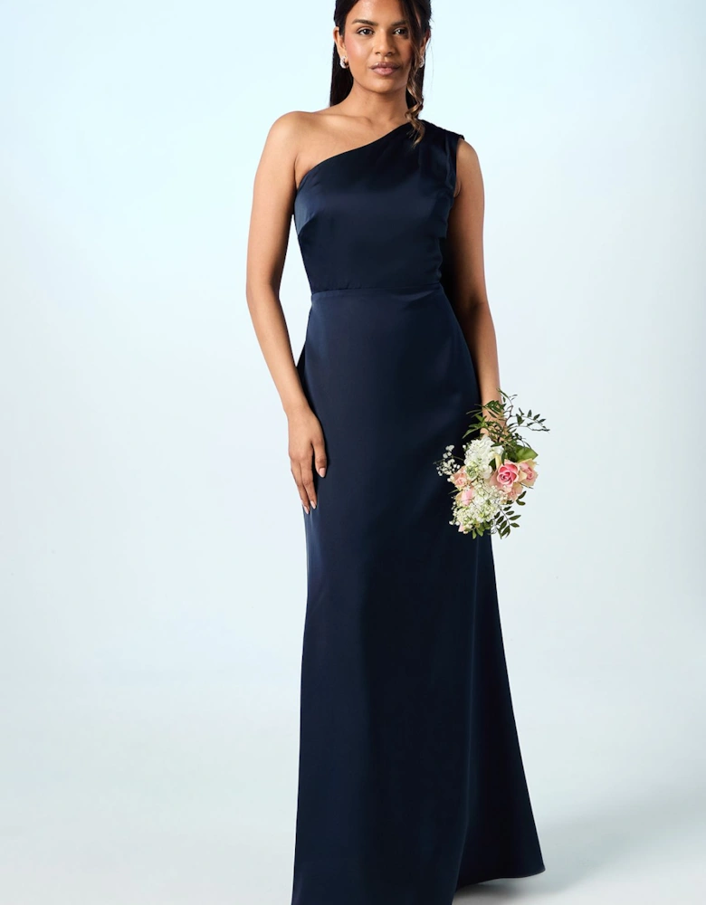Honoured Petite Drape One Shoulder Satin Maxi Bridesmaid Dress