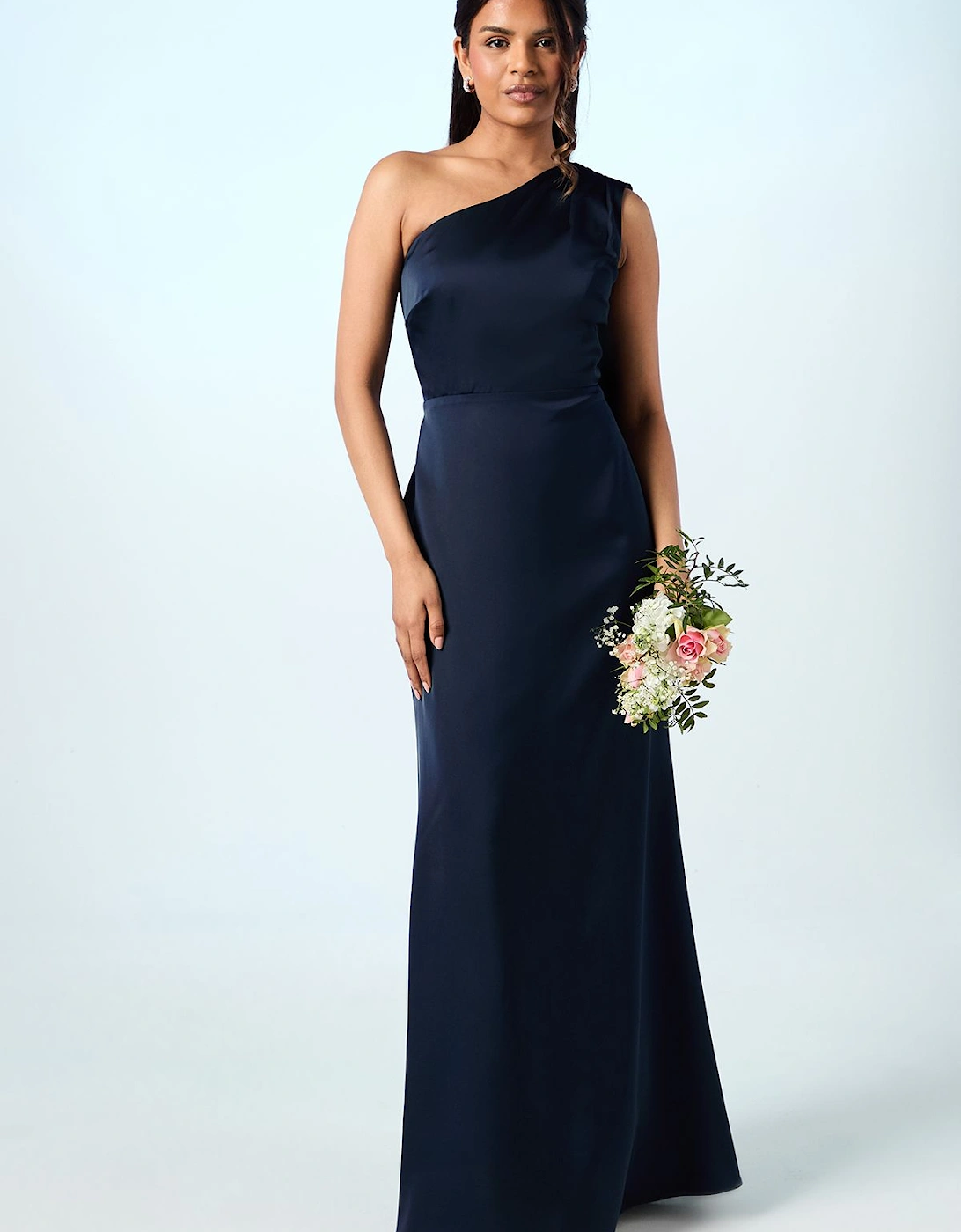 Honoured Petite Drape One Shoulder Satin Maxi Bridesmaid Dress, 2 of 1