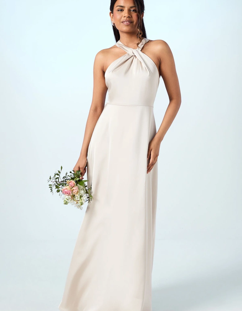 Honoured Petite Twist Halterneck Satin Maxi Bridesmaid Dress