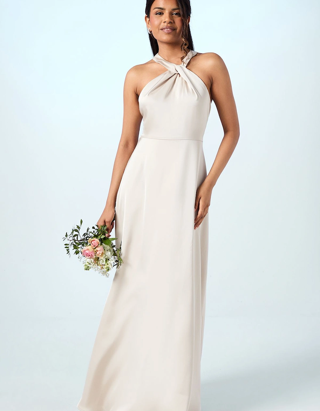 Honoured Petite Twist Halterneck Satin Maxi Bridesmaid Dress, 2 of 1