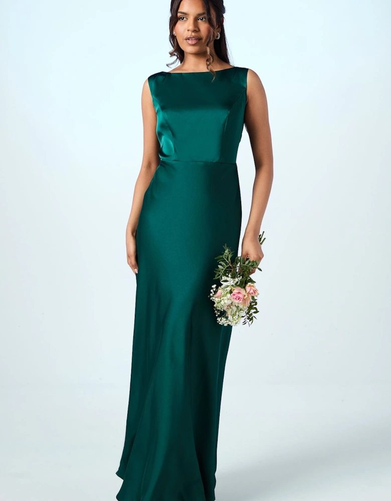 Petite Sleeveless Satin Bridesmaids Dress
