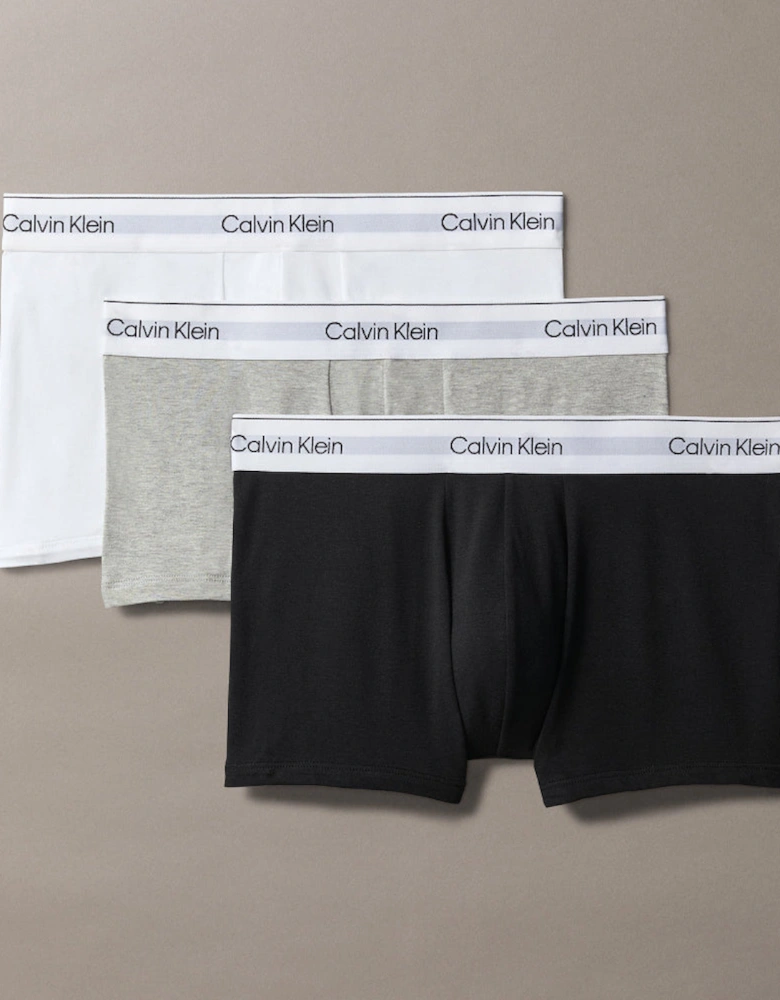 3-Pack Icon Cotton Stretch Low-Rise Boxer Trunks, Black/White/Grey Heather