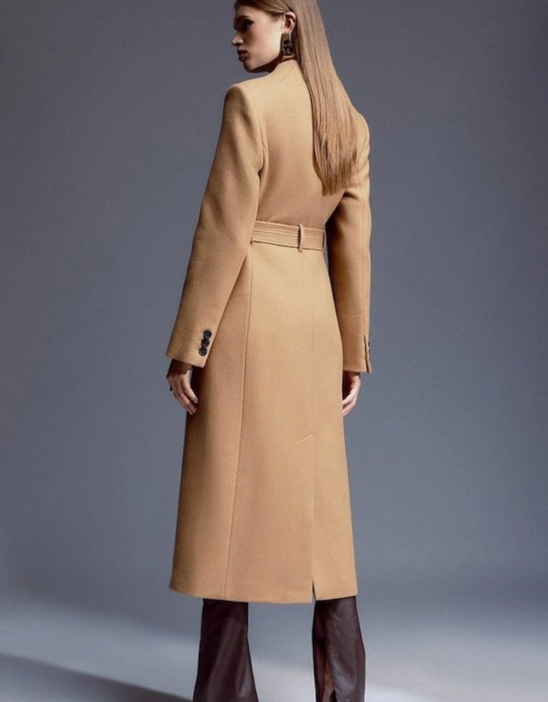 Italian Manteco Wool Blend High Neck Belted Midaxi Coat