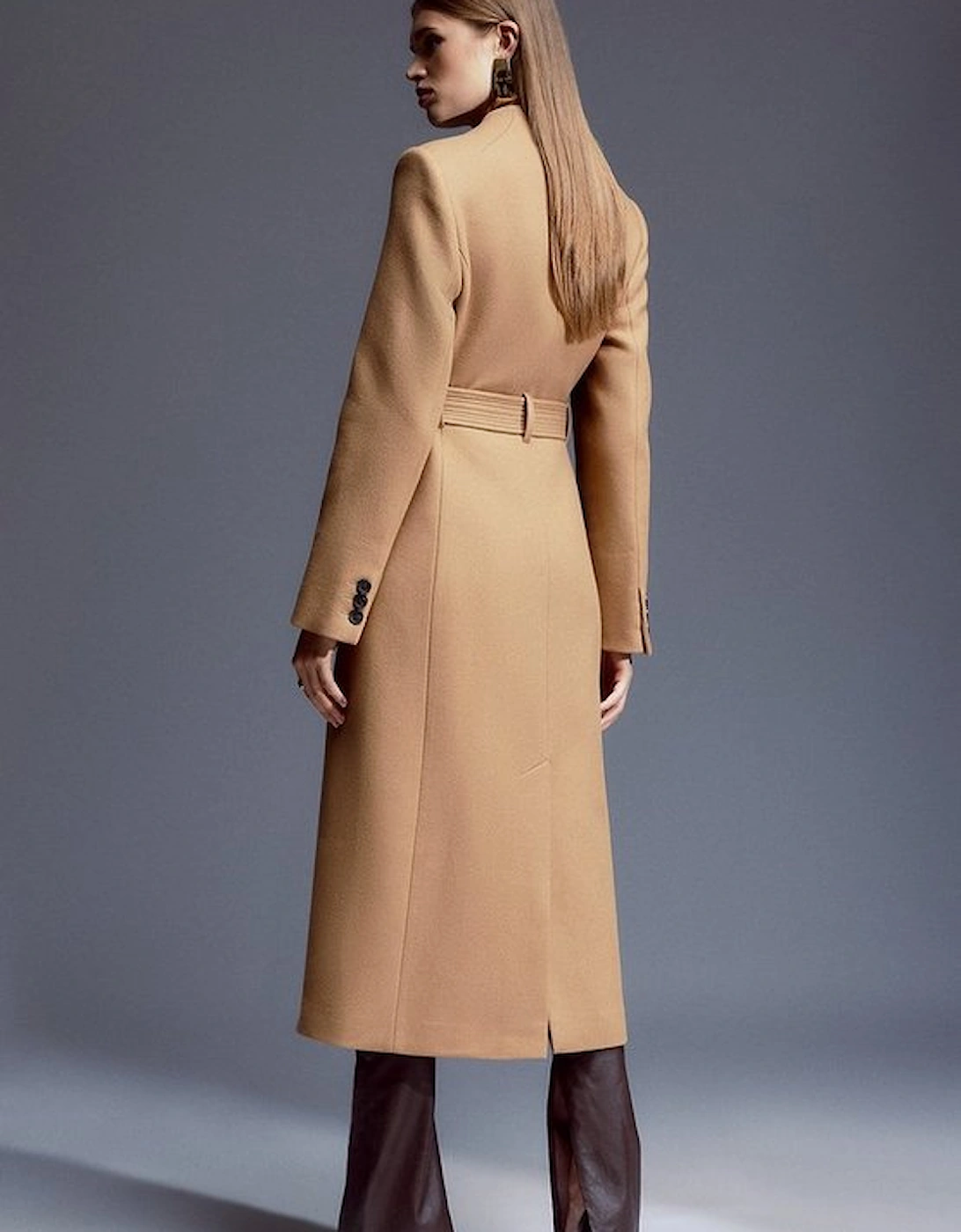 Italian Manteco Wool Blend High Neck Belted Midaxi Coat