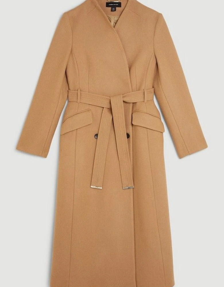 Italian Manteco Wool Blend High Neck Belted Midaxi Coat