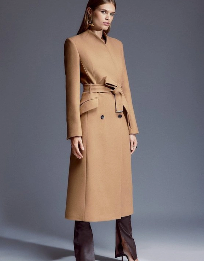 Italian Manteco Wool Blend High Neck Belted Midaxi Coat