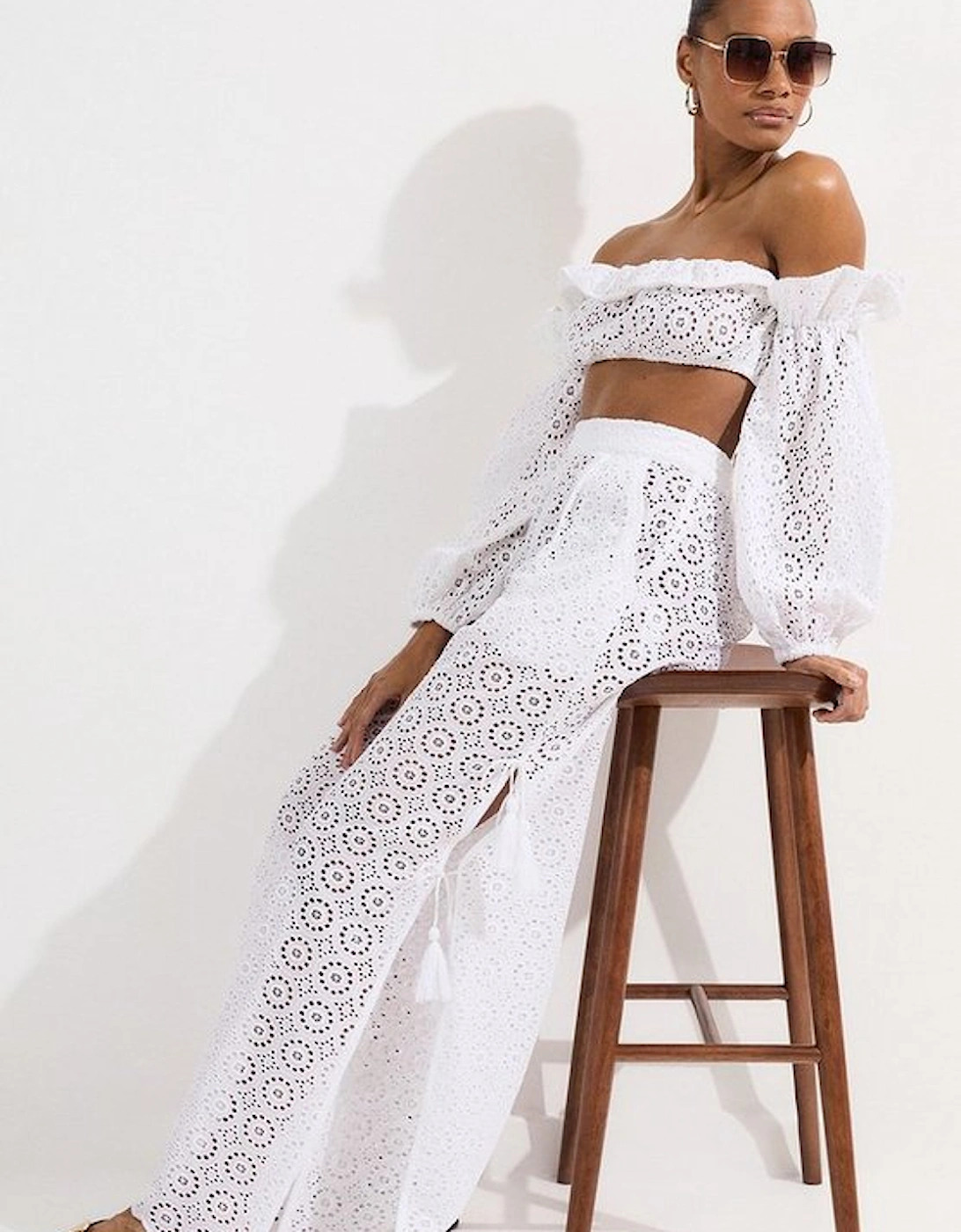 Beach Woven Broderie Split Leg Trouser, 5 of 4