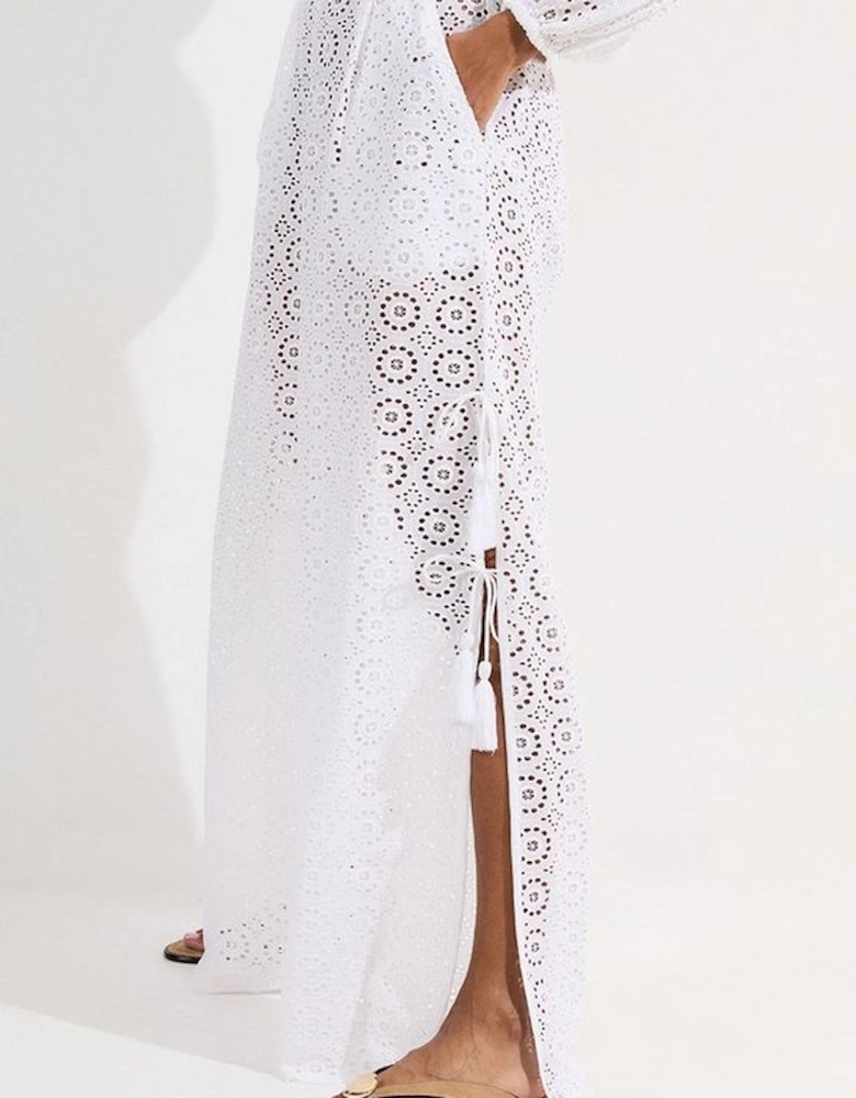 Beach Woven Broderie Split Leg Trouser