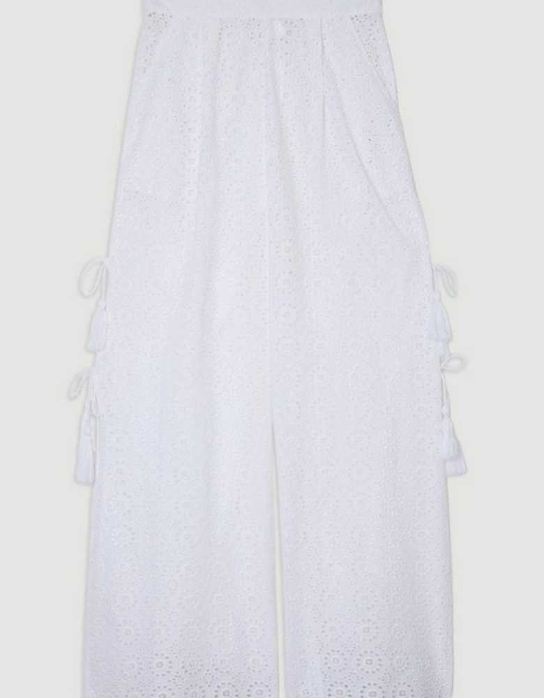 Beach Woven Broderie Split Leg Trouser
