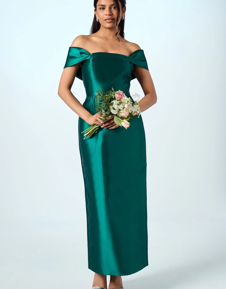 Honoured Petite Twill Bardot Column Midi Bridesmaid Dress