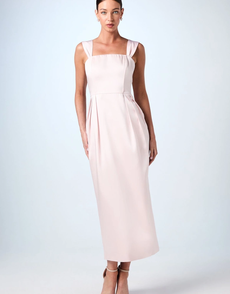 Corset Satin Column Midi Bridesmaids Dress