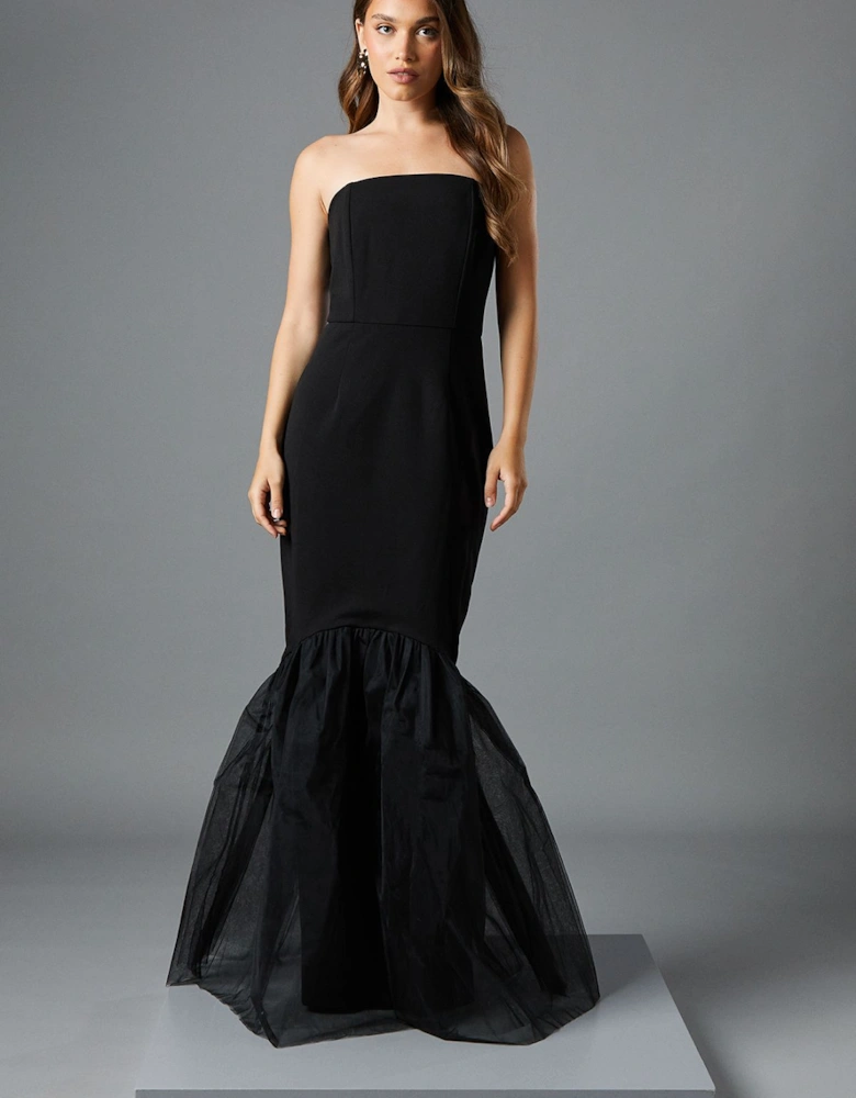Strapless Fitted Maxi Dress with Tulle Fishtail Hem
