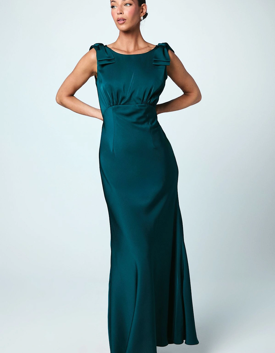 Bow Shoulder Cowl Satin Maxi Bridesmaids Dress, 2 of 1