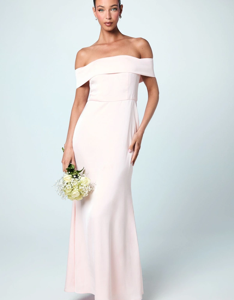 Satin Bardot Maxi Bridesmaid Dress