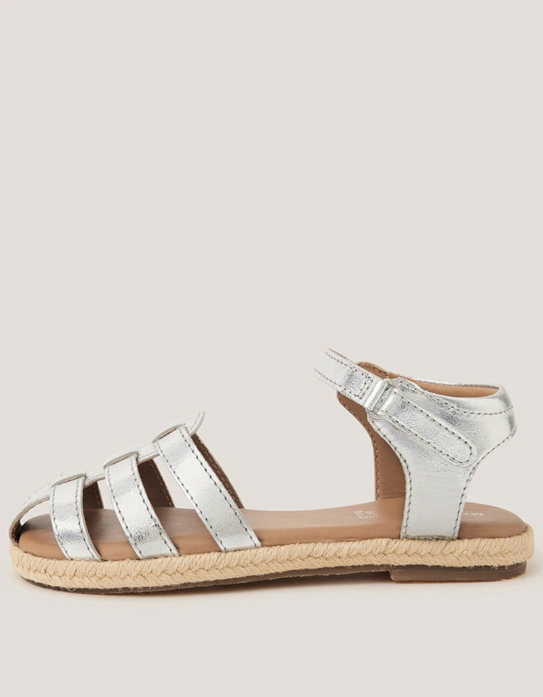 Girls Metallic Leather Fisherman Sandals - Silver