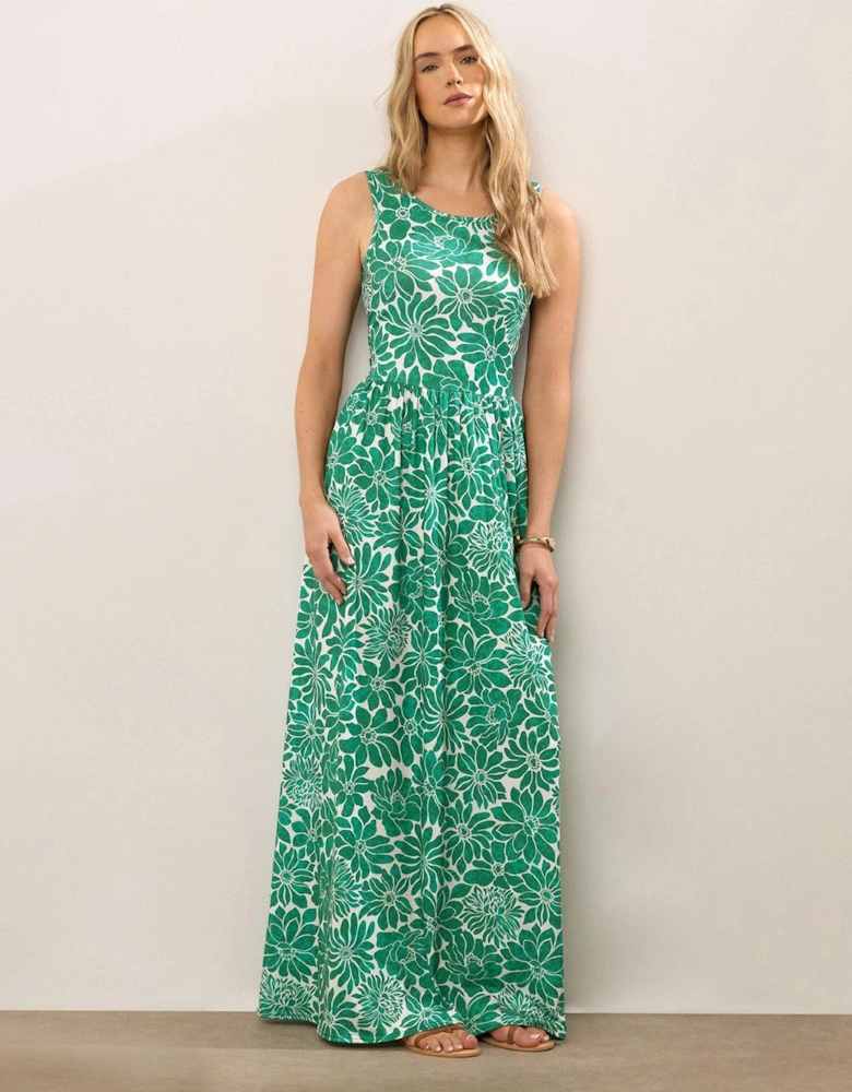 Floral Sleeveless Maxi Dress - Green