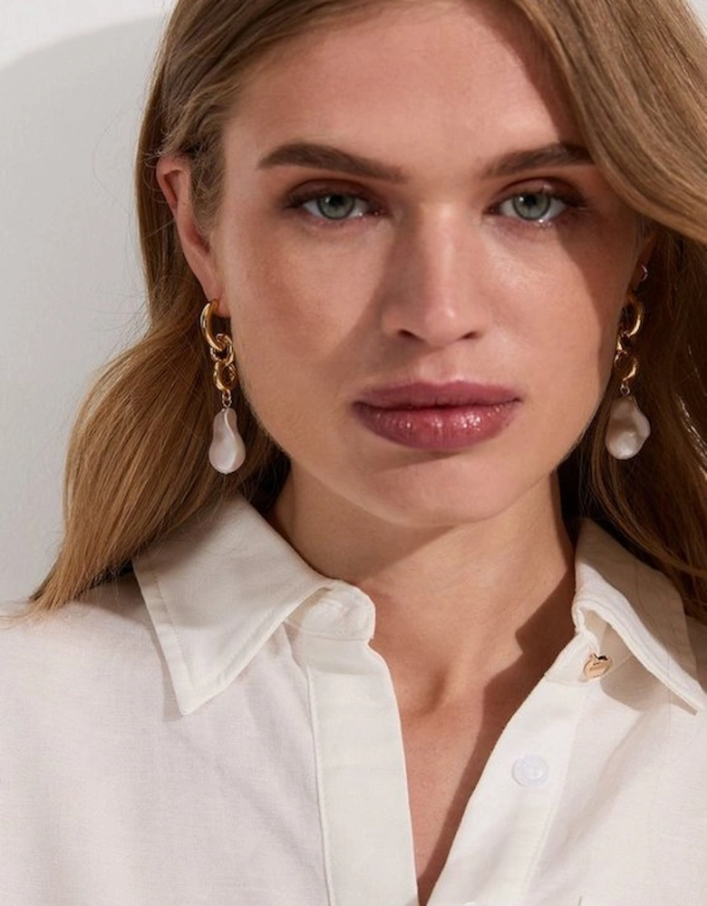 Gold Chain Pearl Drop Detail Earrings