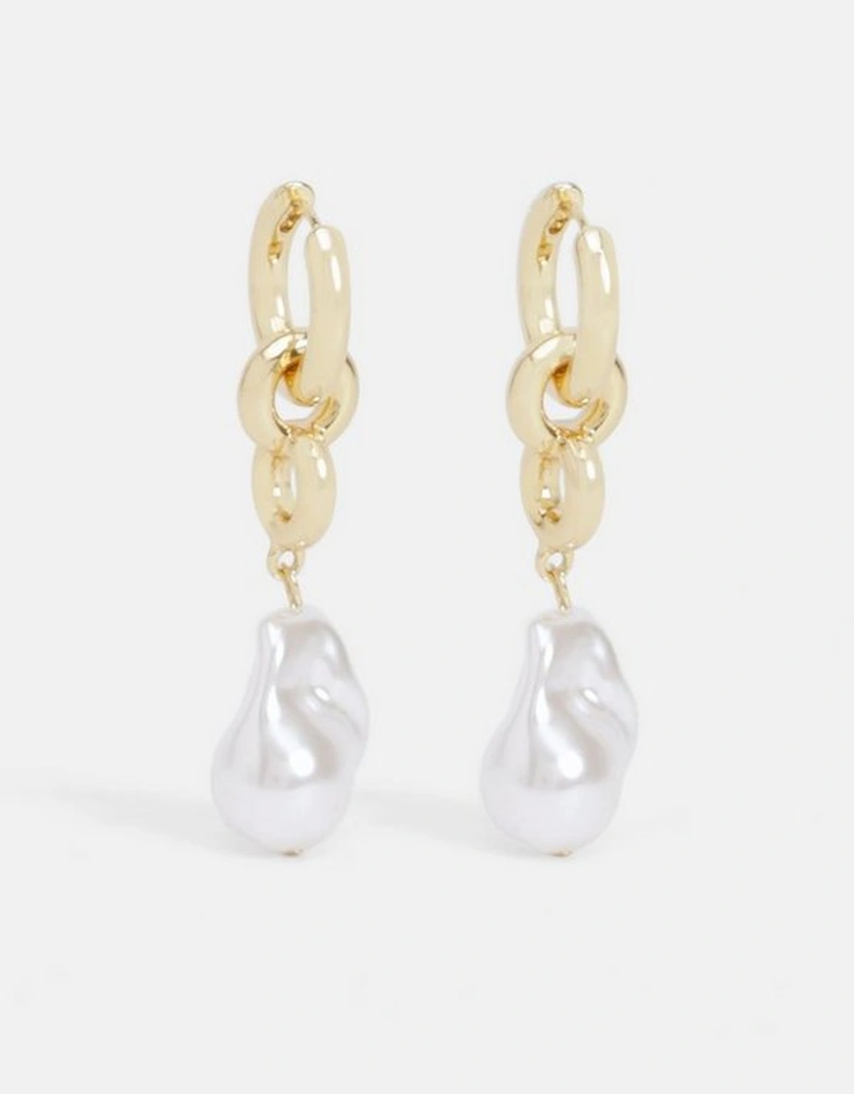Gold Chain Pearl Drop Detail Earrings