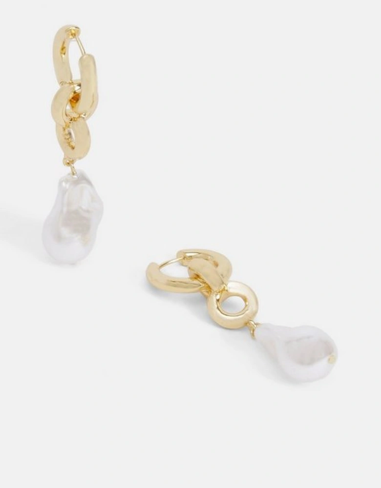 Gold Chain Pearl Drop Detail Earrings