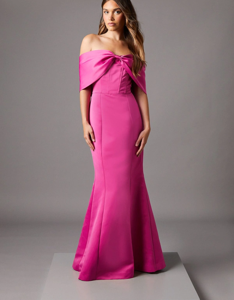 Bardot Bow Effect Fishtail Maxi Occasion Dress