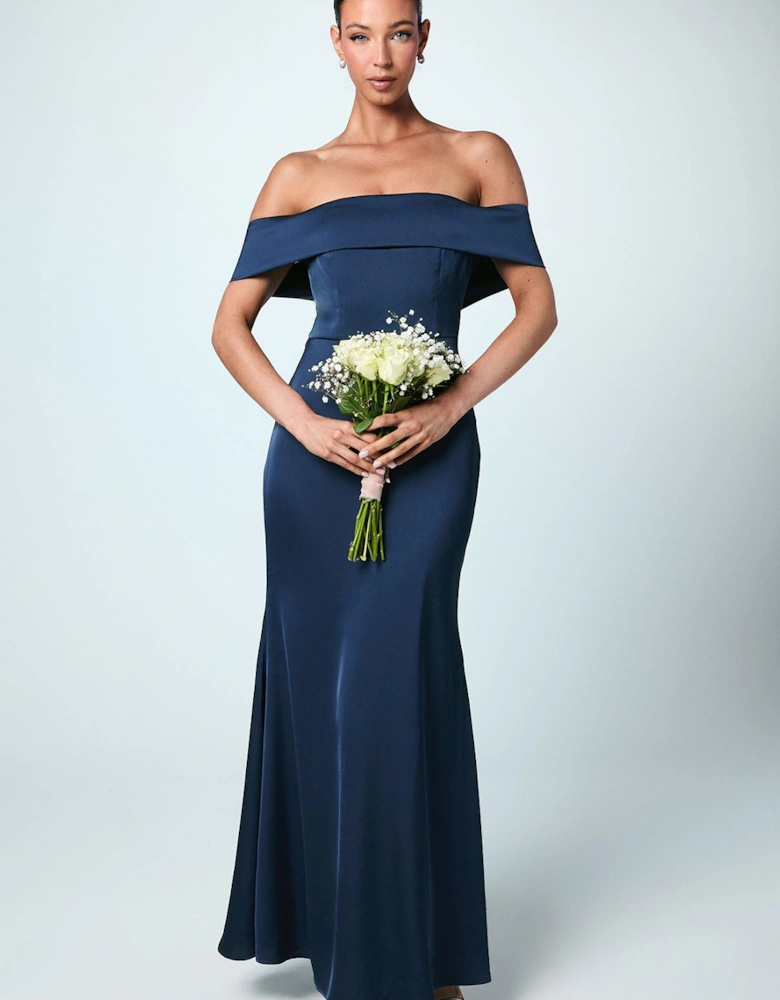 Satin Bardot Maxi Bridesmaid Dress